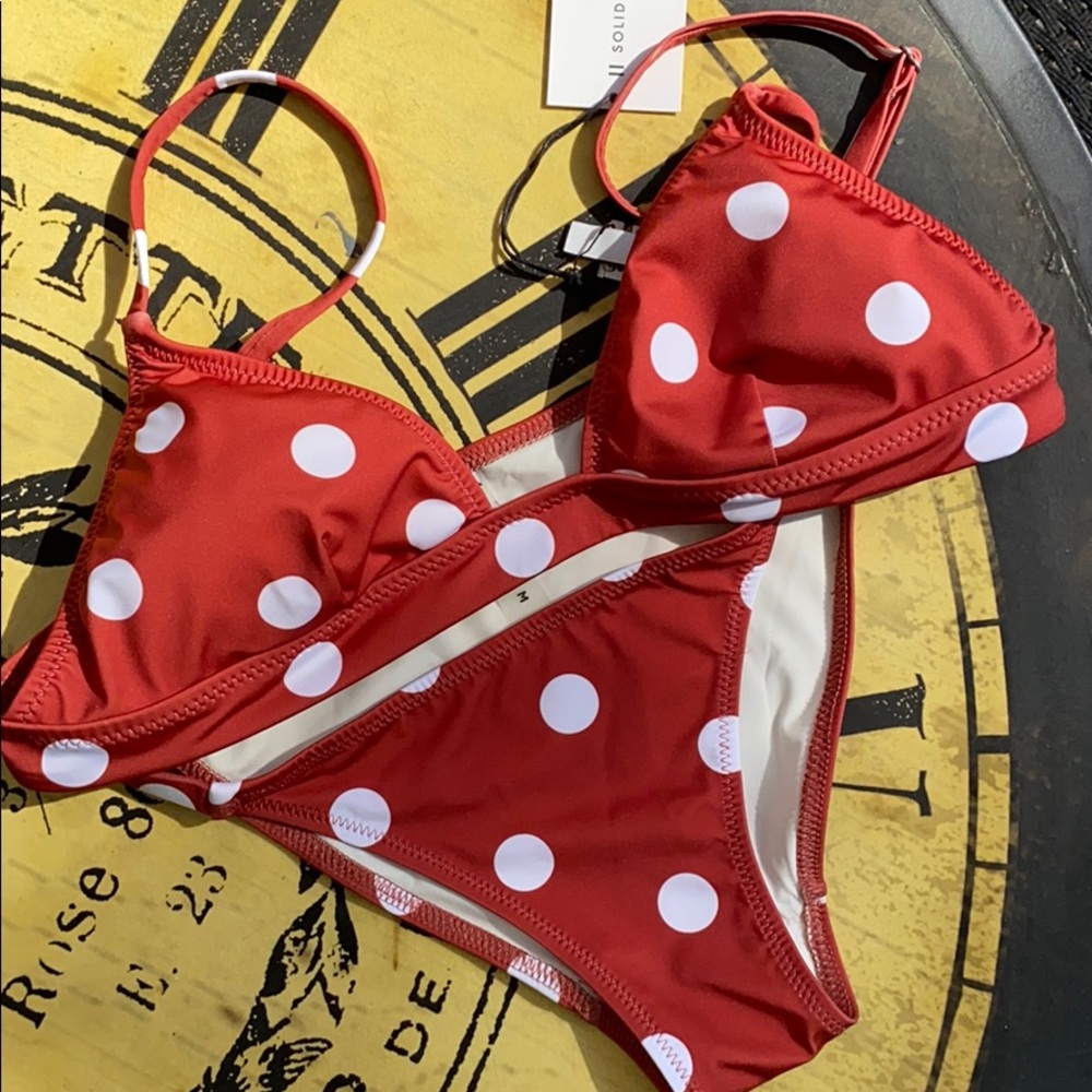 Solid and Striped- burnt orange- polka dot bikini
